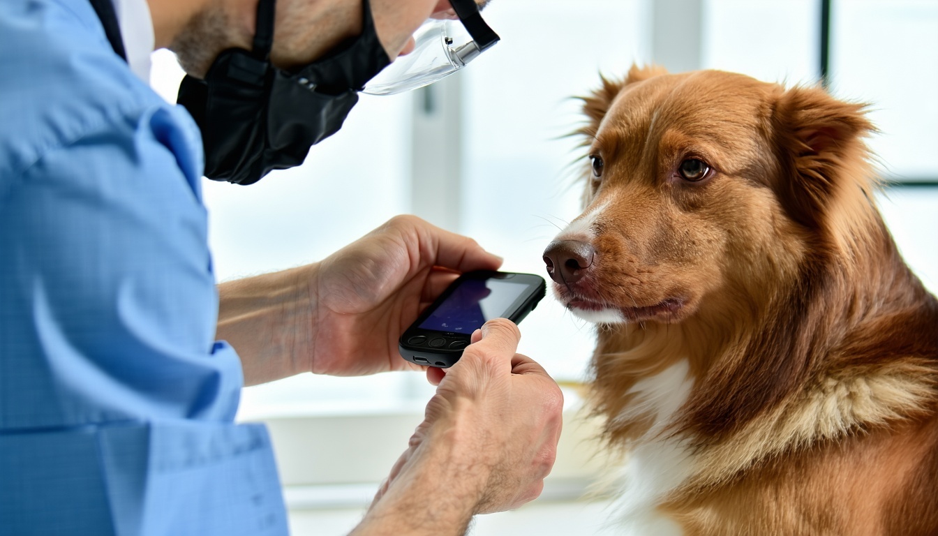 Veterinarian scanning a dog for a microchip